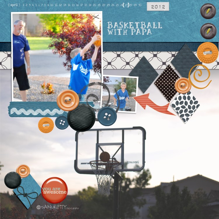 basketball, outdoor fun, Mr B, papa, family, digital scrapbooking